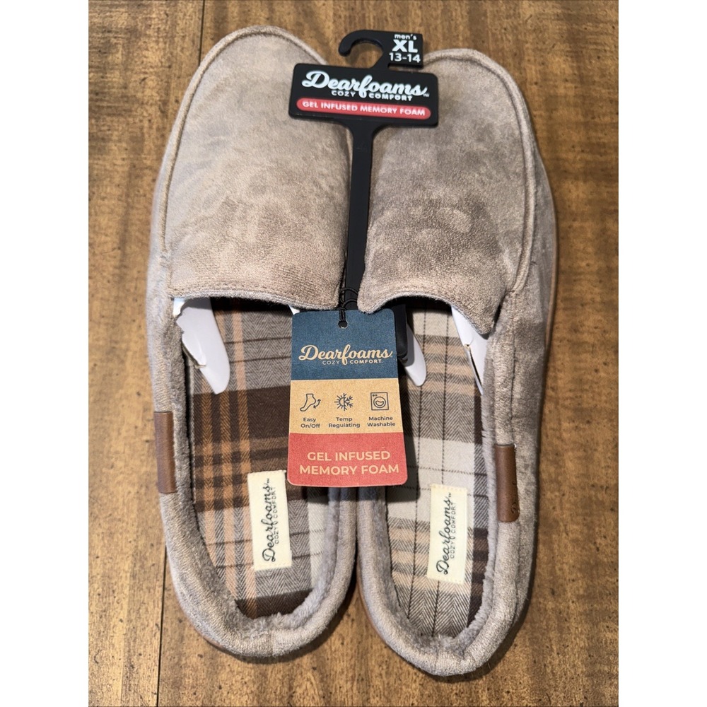 Dearfoams Mens Slippers Brown Notch Clogโ Memory Foam 13-14 XL Indoor Outdoor